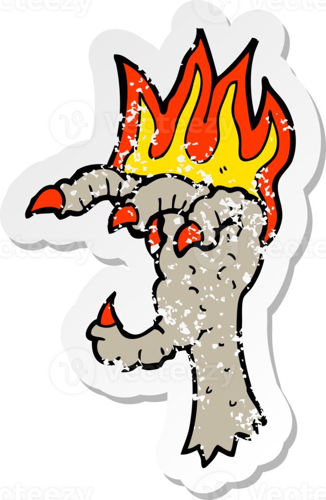 retro distressed sticker of a cartoon spooky claw png