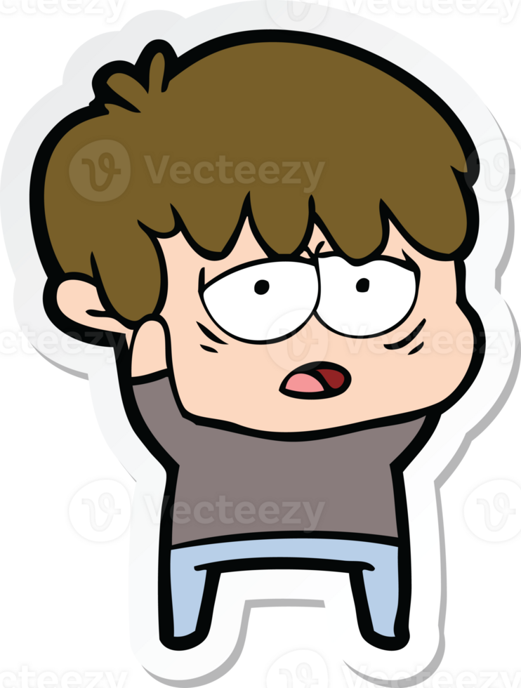 sticker of a cartoon exhausted boy png