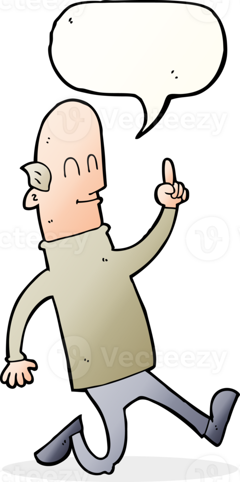 cartoon bald man with idea with speech bubble png