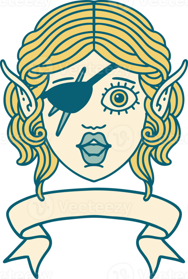 elf rogue character face with banner illustration png