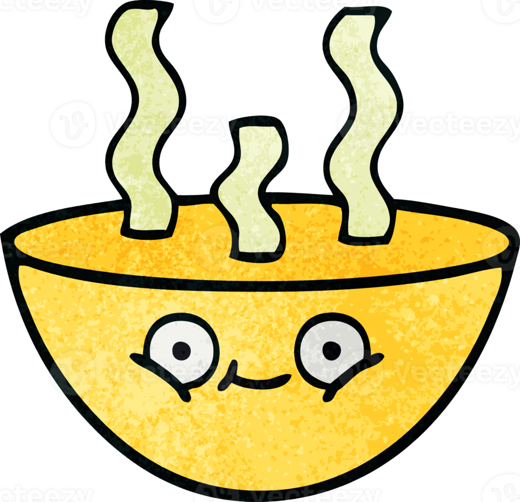 retro grunge texture cartoon bowl of hot soup png