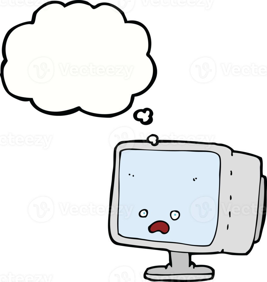 cartoon computer screen with thought bubble png