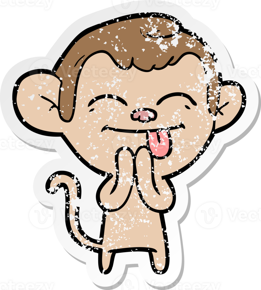 distressed sticker of a funny cartoon monkey png