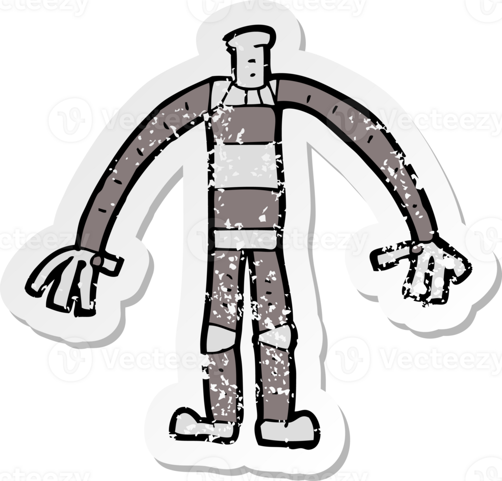 retro distressed sticker of a cartoon robot body png