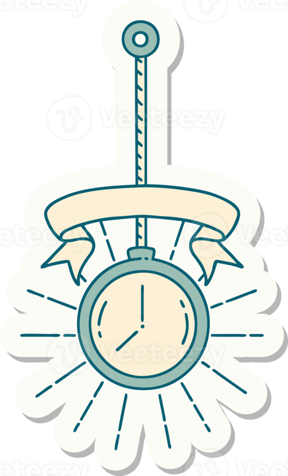 sticker of tattoo style gold pocket watch png