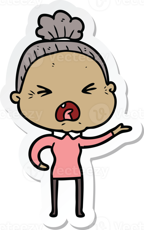 sticker of a cartoon angry old woman png