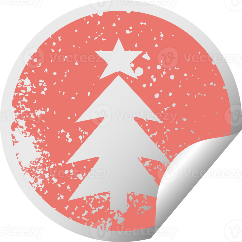 distressed circular peeling sticker symbol christmas tree png