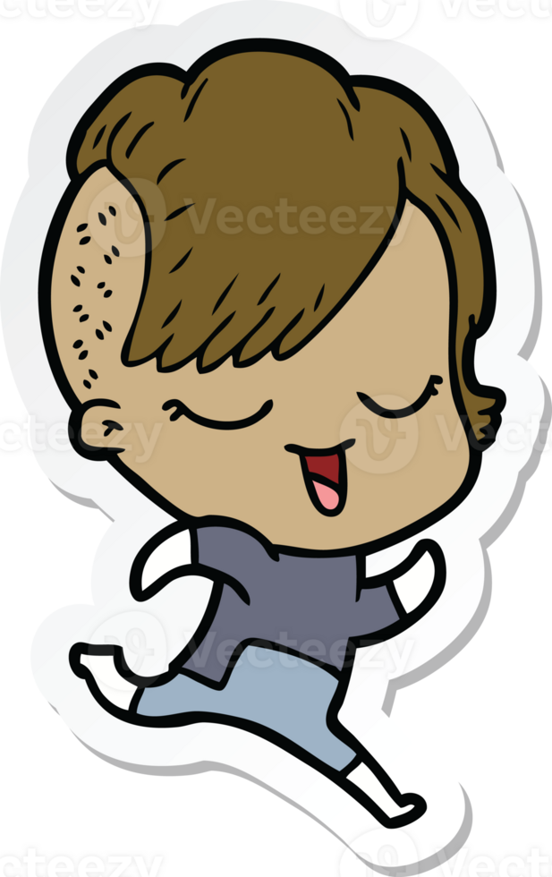 sticker of a happy cartoon girl in futuristic clothes png