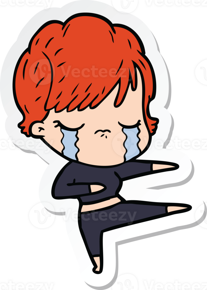 sticker of a cartoon woman crying png
