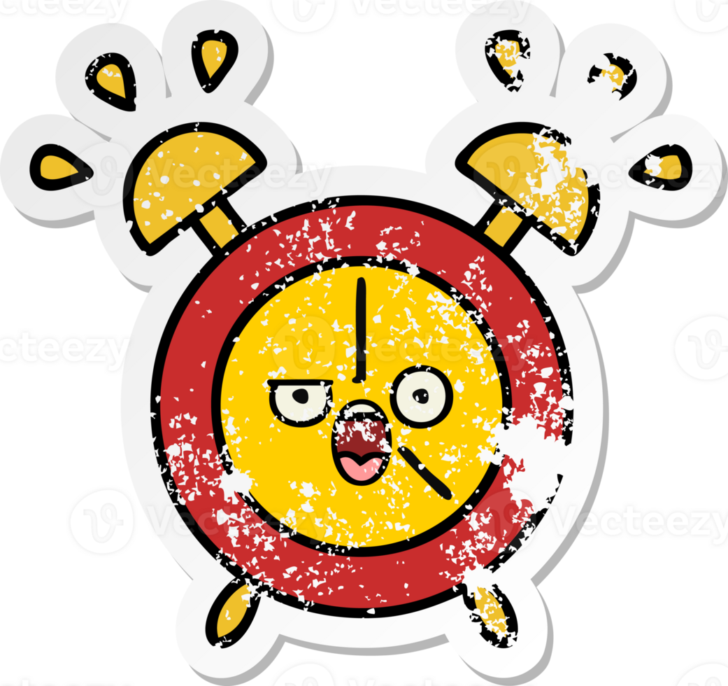 distressed sticker of a cute cartoon alarm clock png