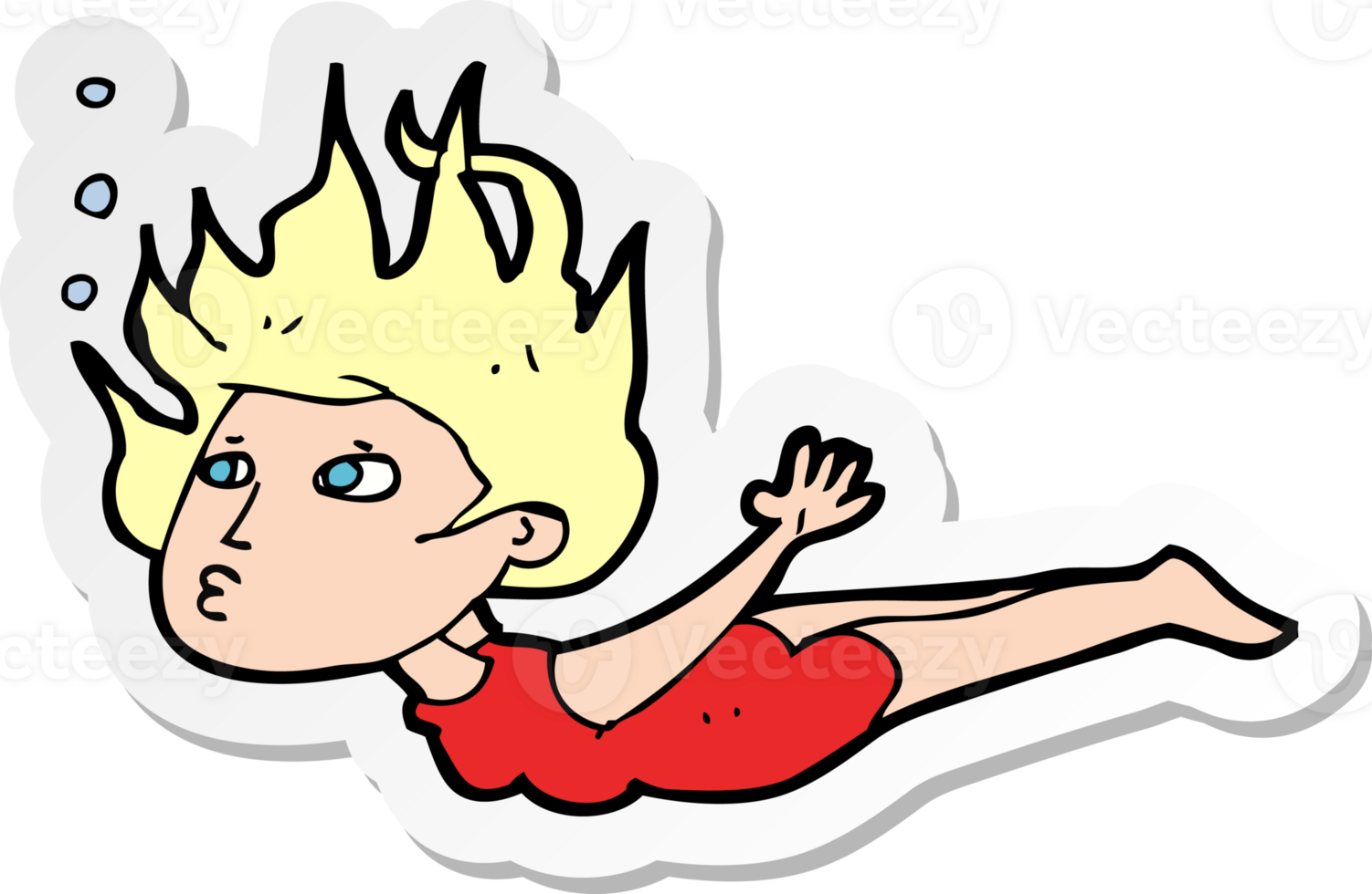 sticker of a cartoon woman swimming underwater png