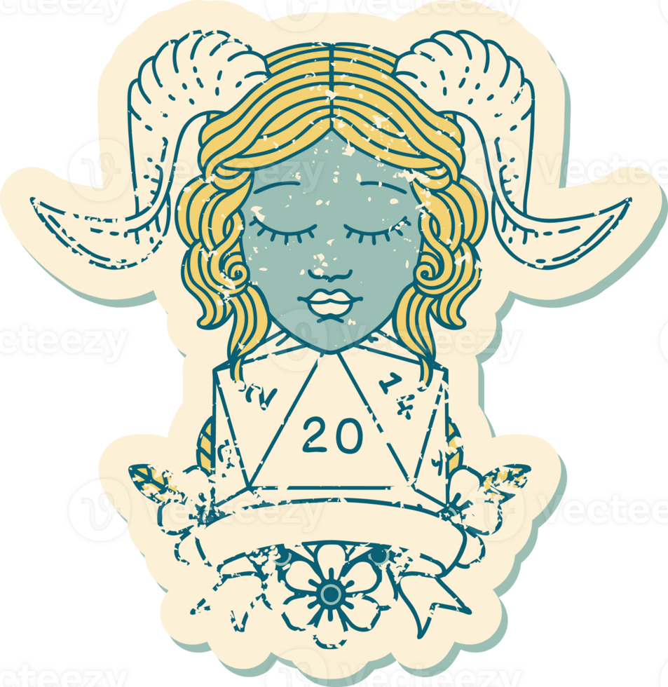tiefling with natural 20 D20 roll illustration png