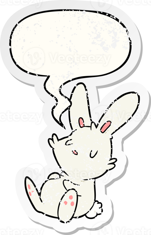 cute cartoon rabbit sleeping and speech bubble distressed sticker png