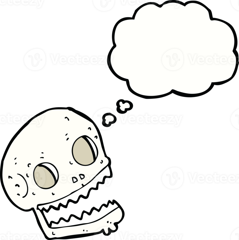 cartoon spooky skull with thought bubble png