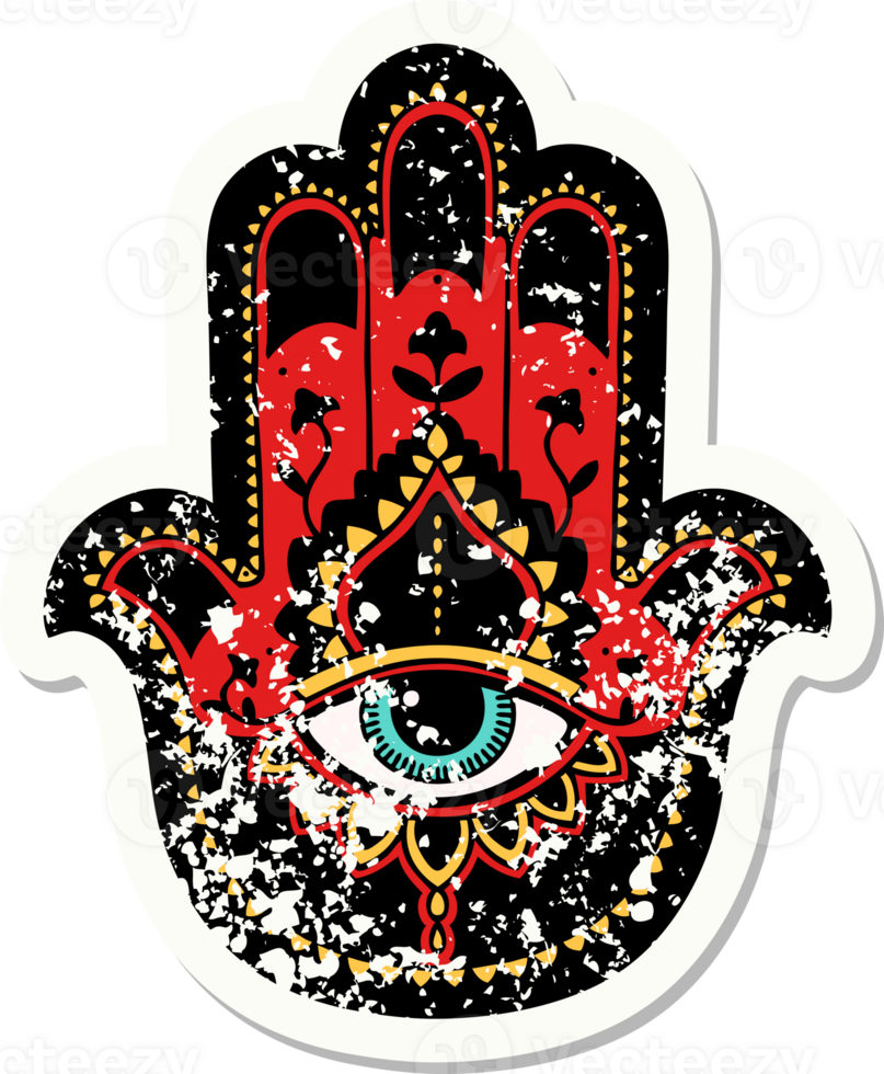 traditional distressed sticker tattoo of a hamza png