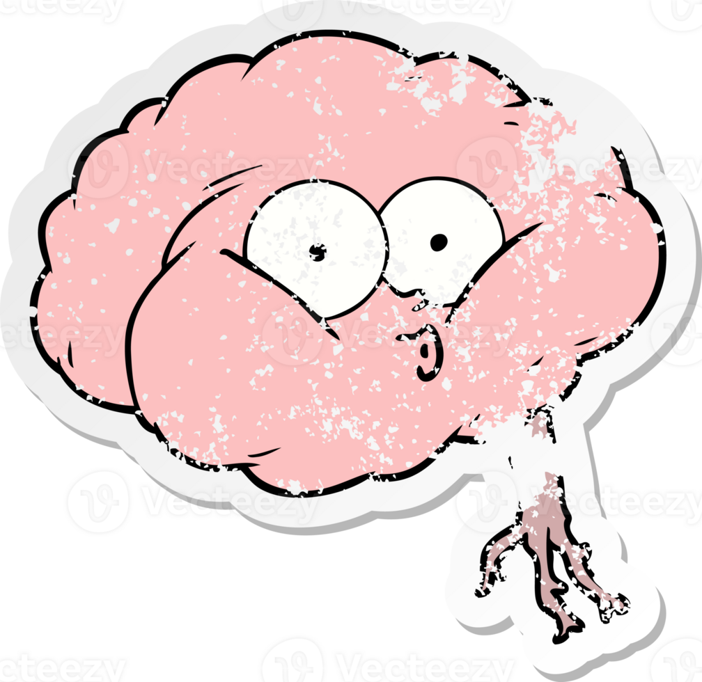 distressed sticker of a cartoon impressed brain png
