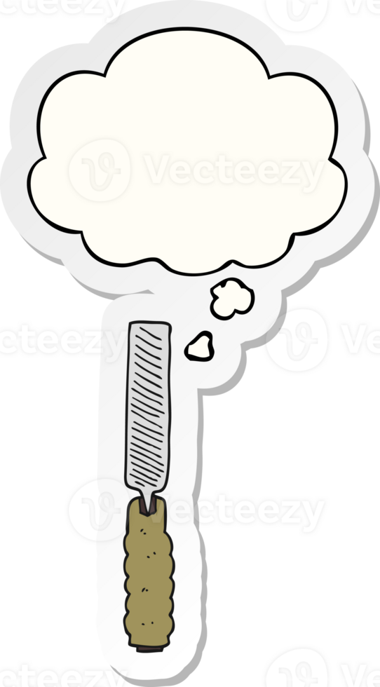 cartoon metal file and thought bubble as a printed sticker png