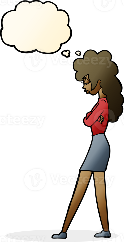 cartoon annoyed woman with thought bubble png