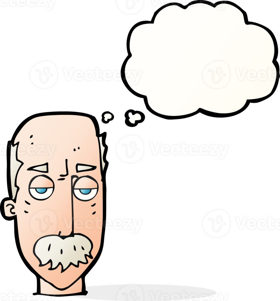 cartoon bored old man with thought bubble png