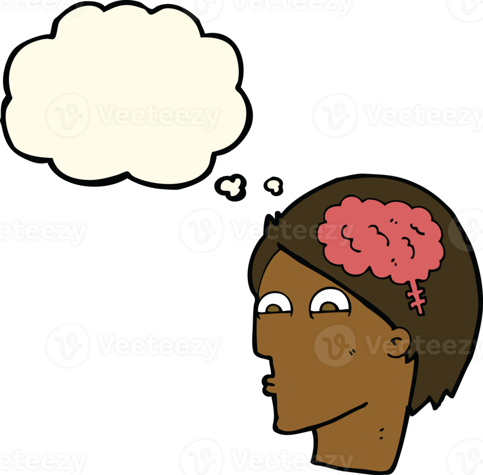 cartoon head with brain symbol with thought bubble png