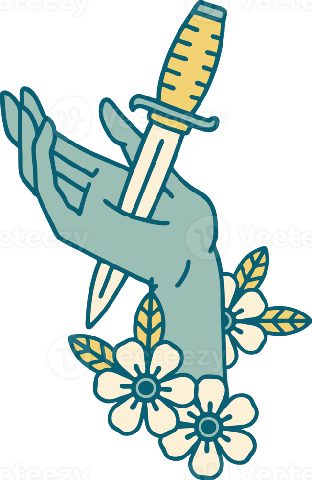 tattoo style icon of a dagger in the hand png