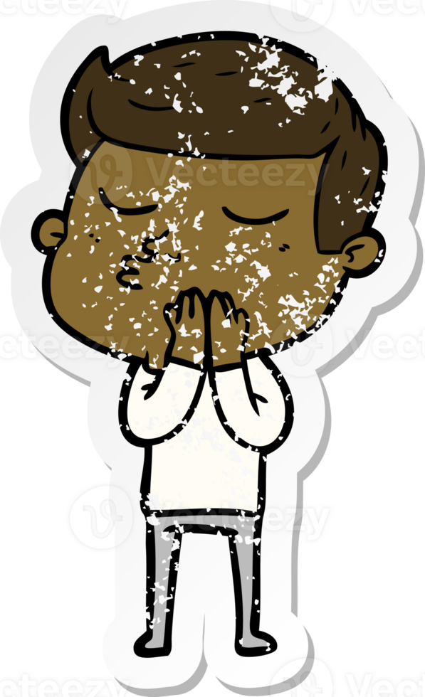 distressed sticker of a cartoon model guy pouting png
