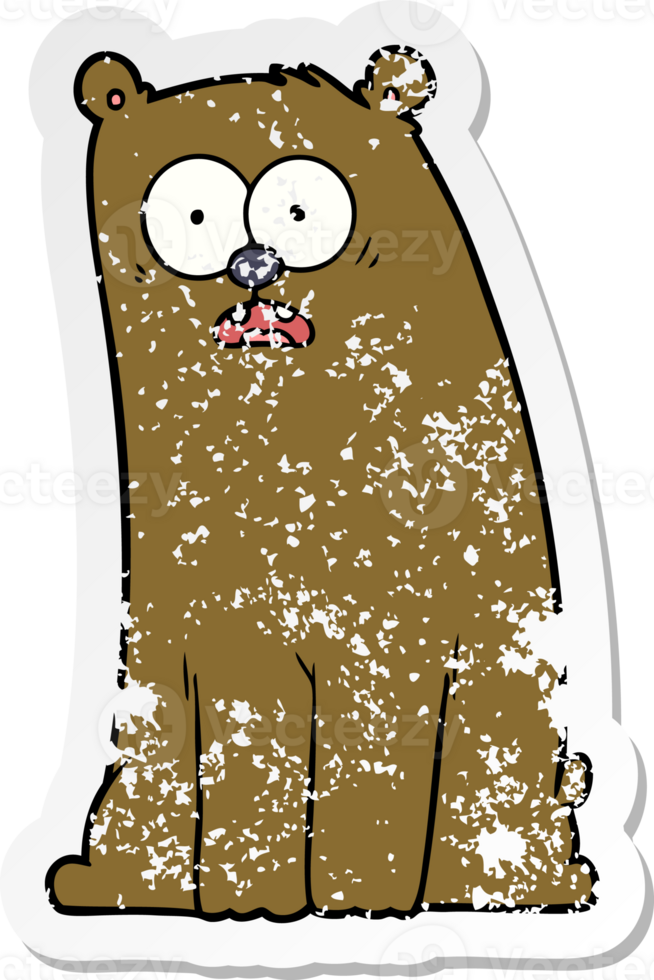 distressed sticker of a cartoon surprised bear png