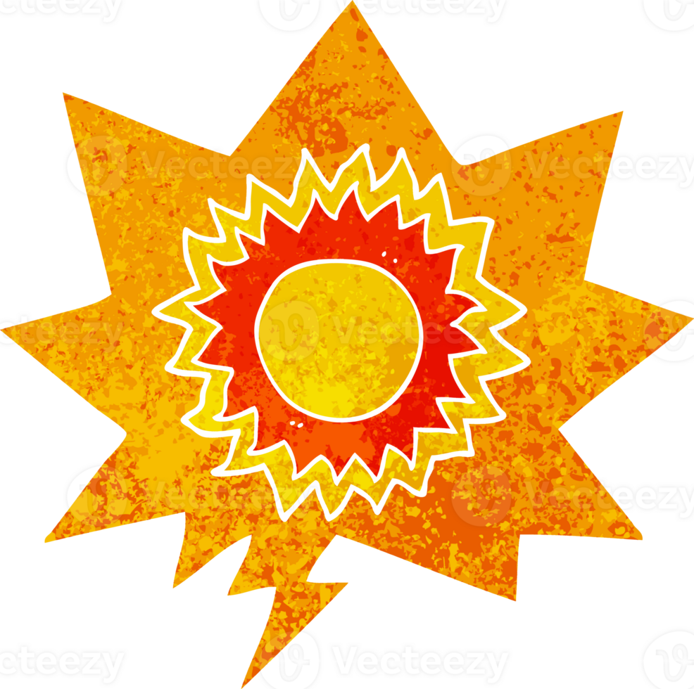 cartoon sun and speech bubble in retro textured style png