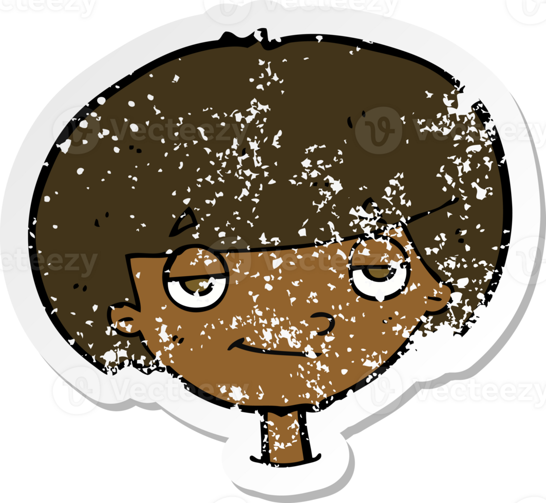 retro distressed sticker of a cartoon smug looking boy png