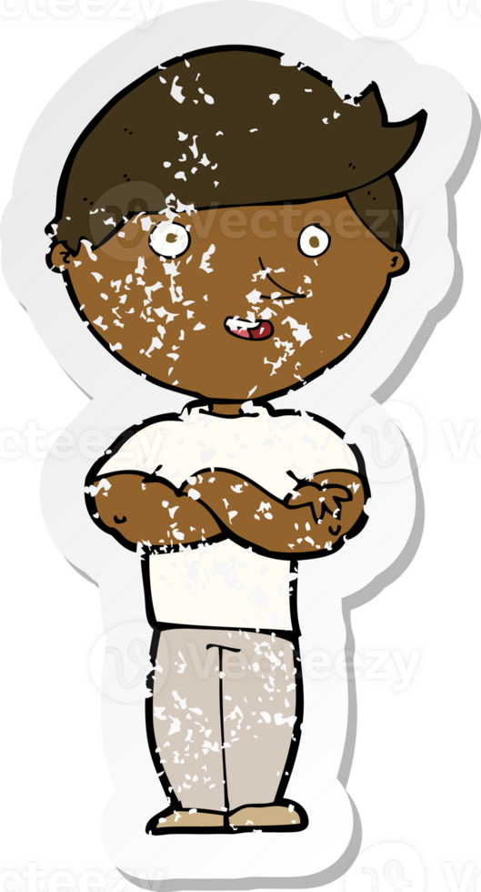 retro distressed sticker of a cartoon happy man png