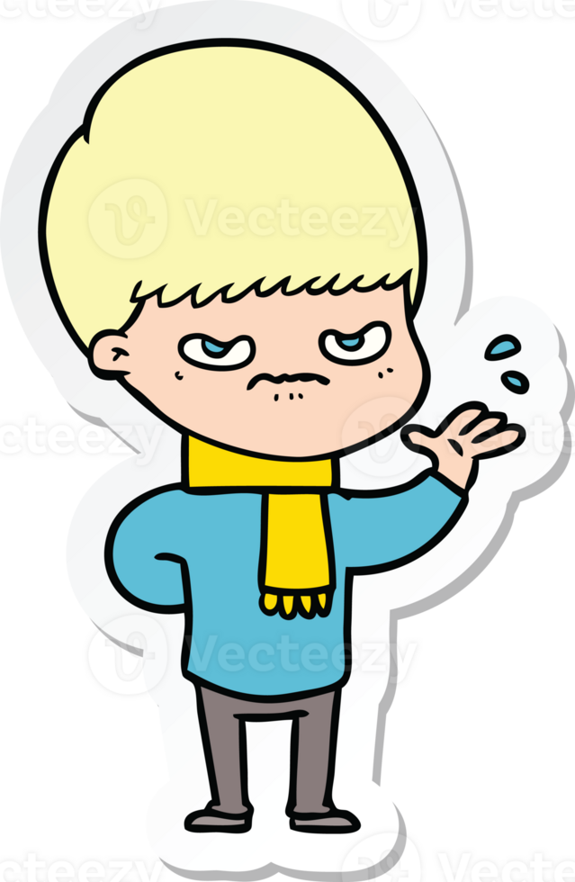 sticker of a annoyed cartoon boy png
