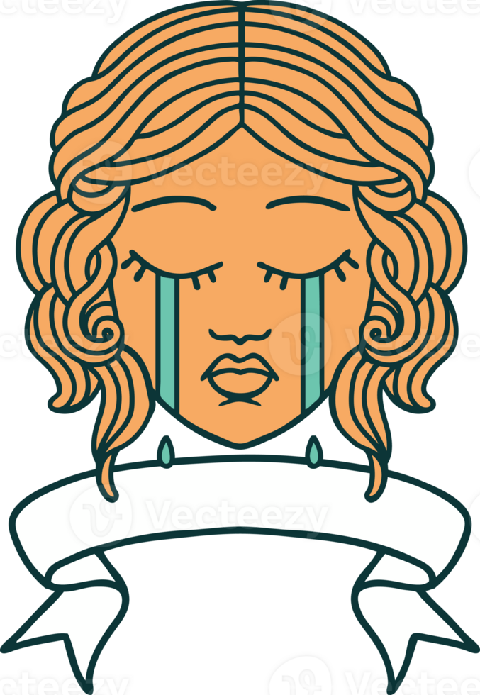 tattoo with banner of female face crying png