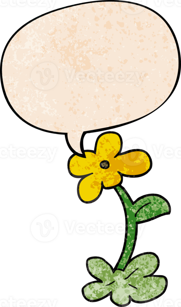 cartoon flower and speech bubble in retro texture style png