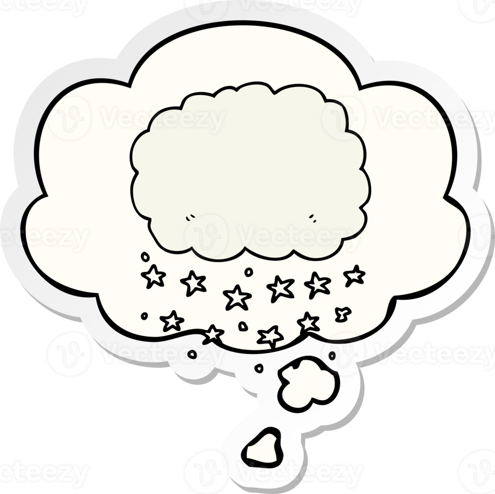 cartoon rain cloud and thought bubble as a printed sticker png