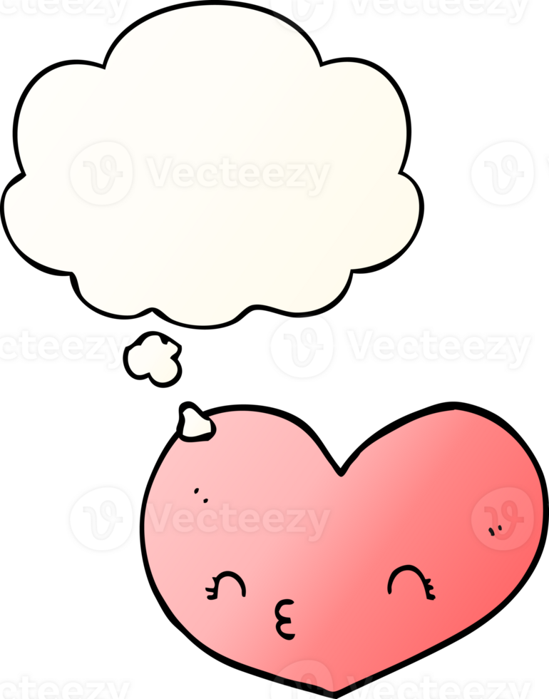 cartoon heart with face and thought bubble in smooth gradient style png