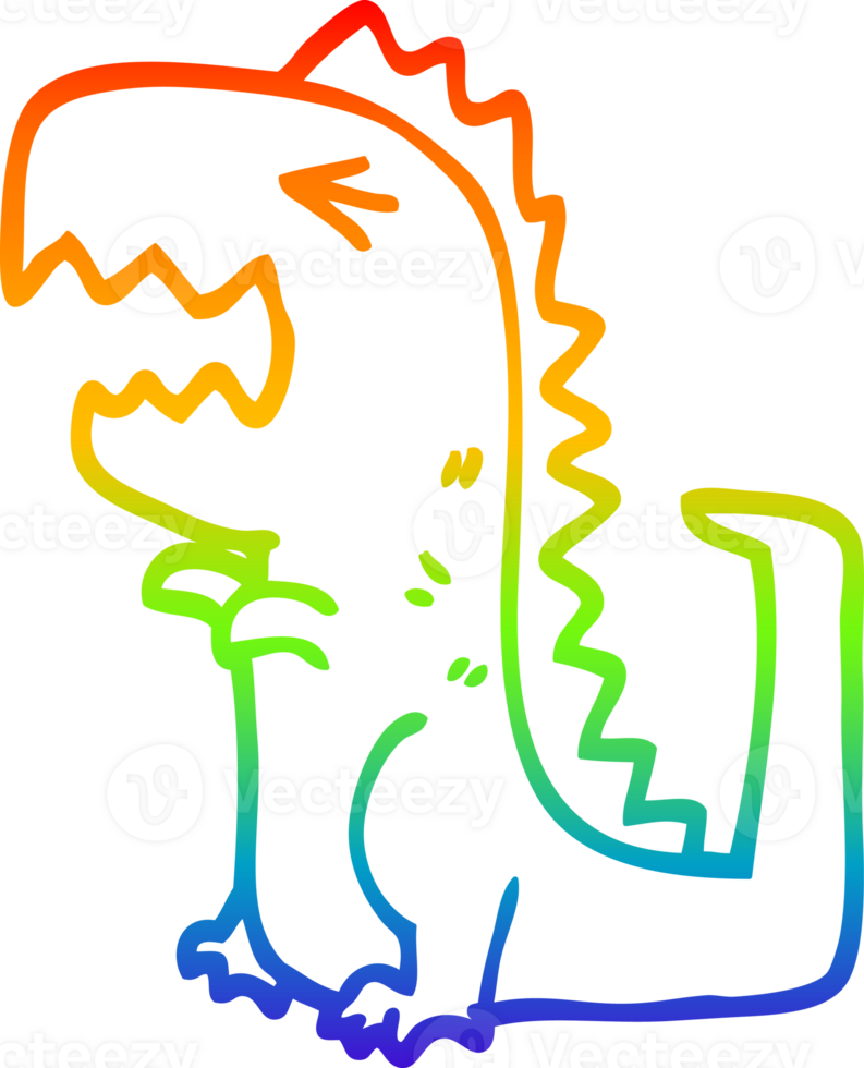 rainbow gradient line drawing cartoon roaring t rex png