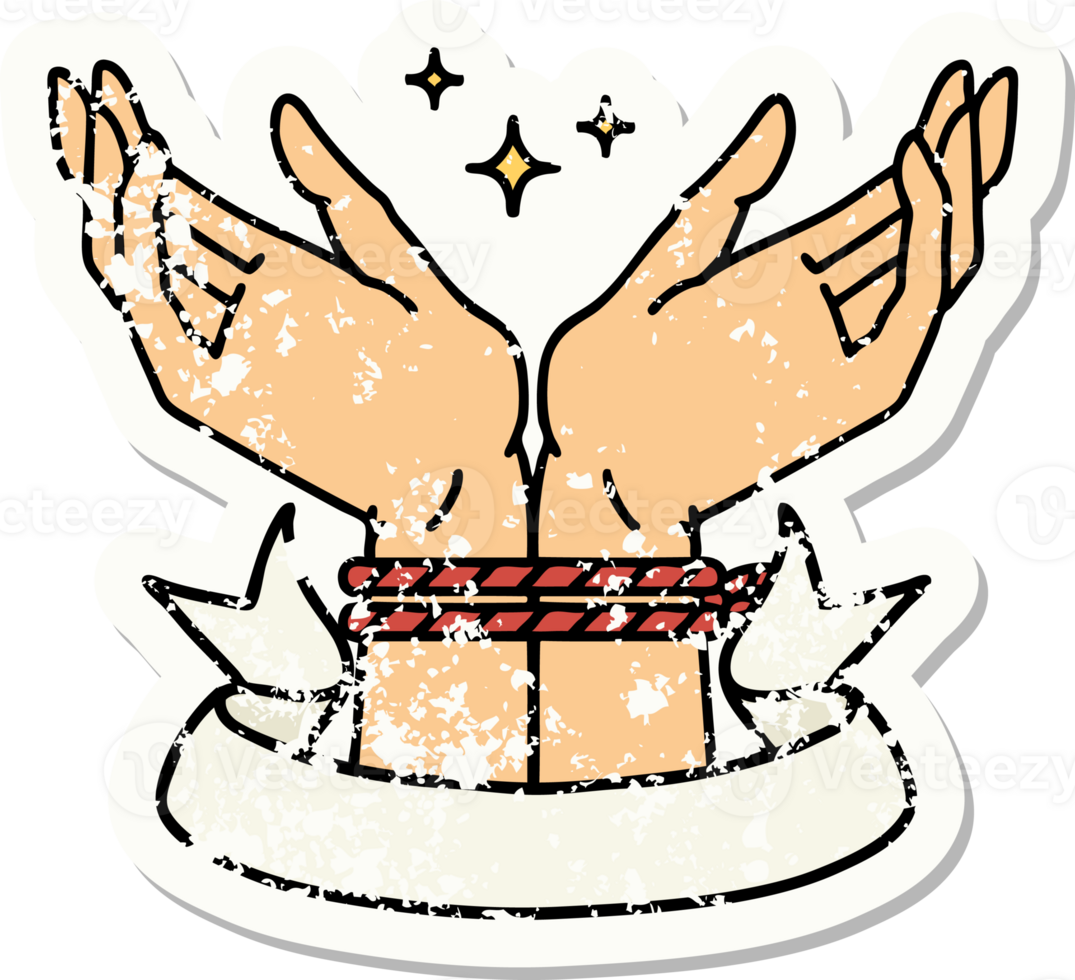 grunge sticker with banner of a pair of tied hands png