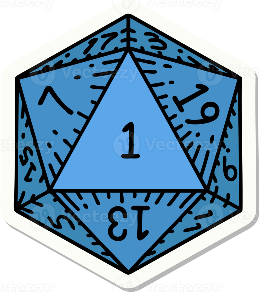natural 1 D20 dice roll sticker png