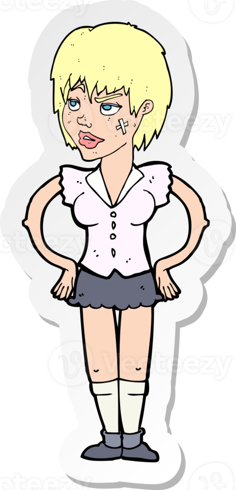 sticker of a cartoon tough woman with hands on hips png