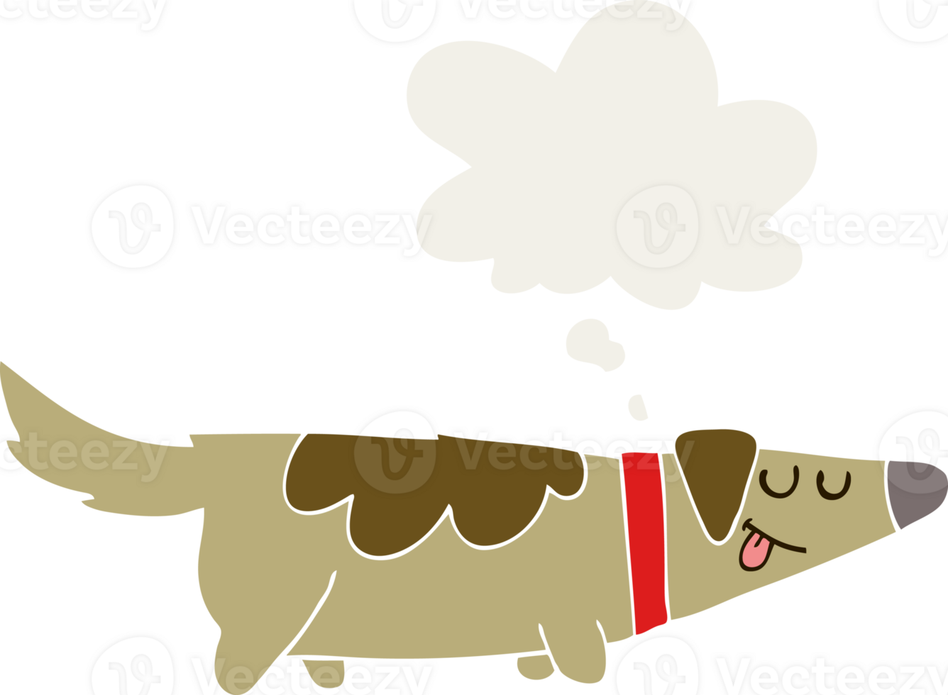 cartoon dog with thought bubble in retro style png