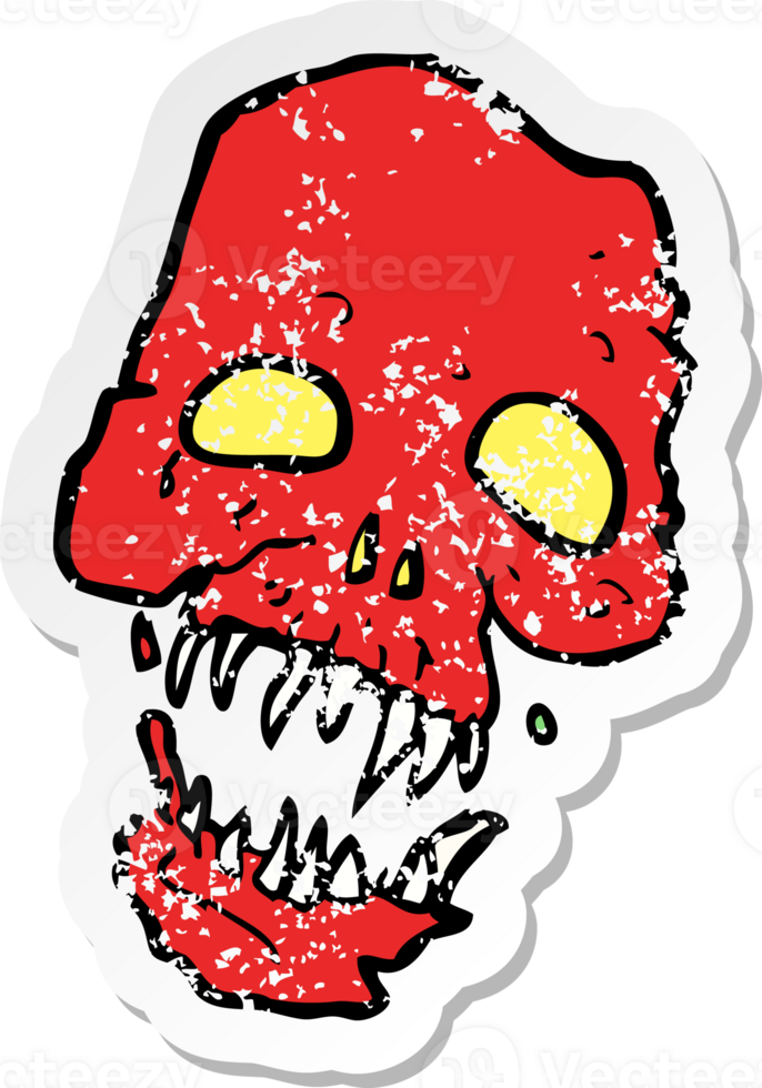 retro distressed sticker of a cartoon scary skull png