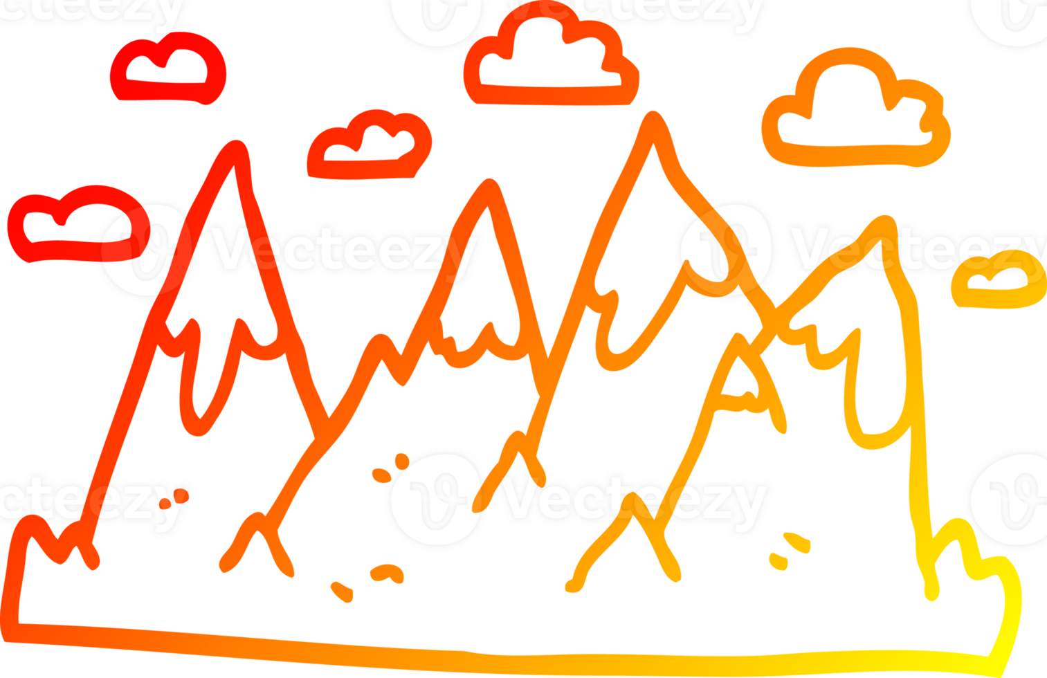 warm gradient line drawing of a cartoon mountain range png