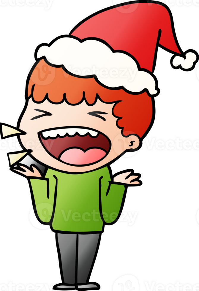 hand drawn gradient cartoon of a laughing man wearing santa hat png