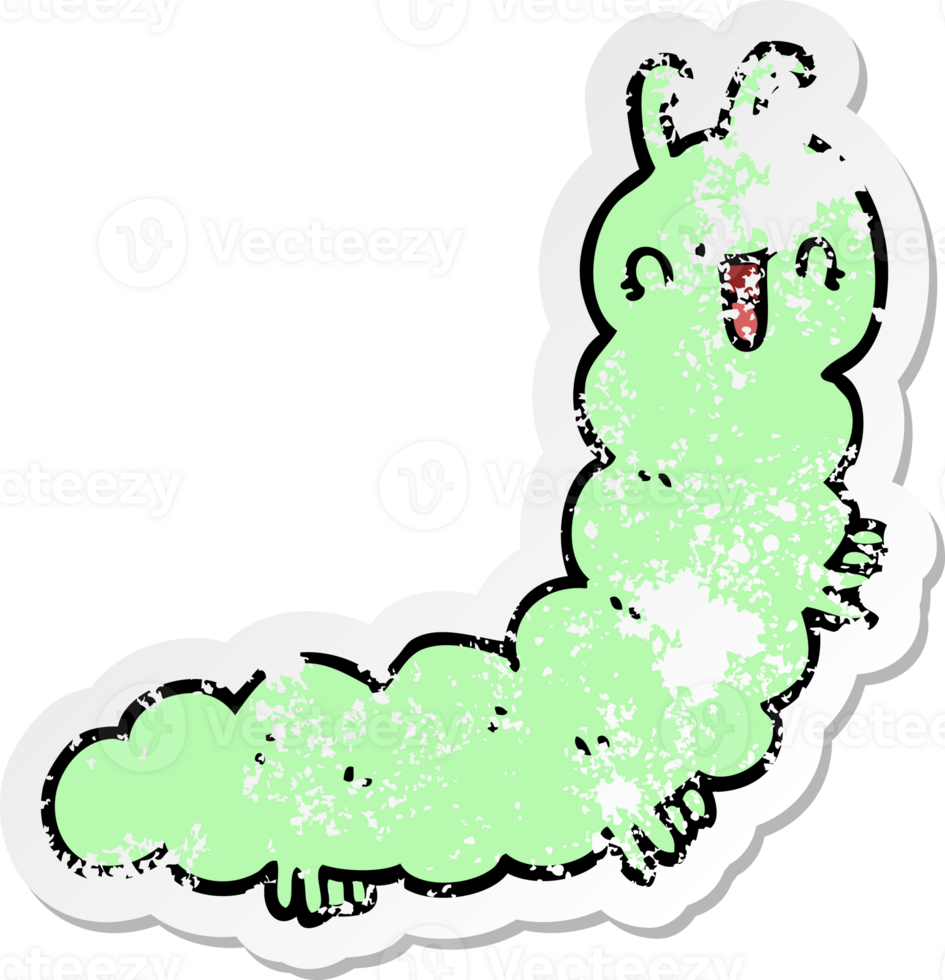 distressed sticker of a cartoon caterpillar png