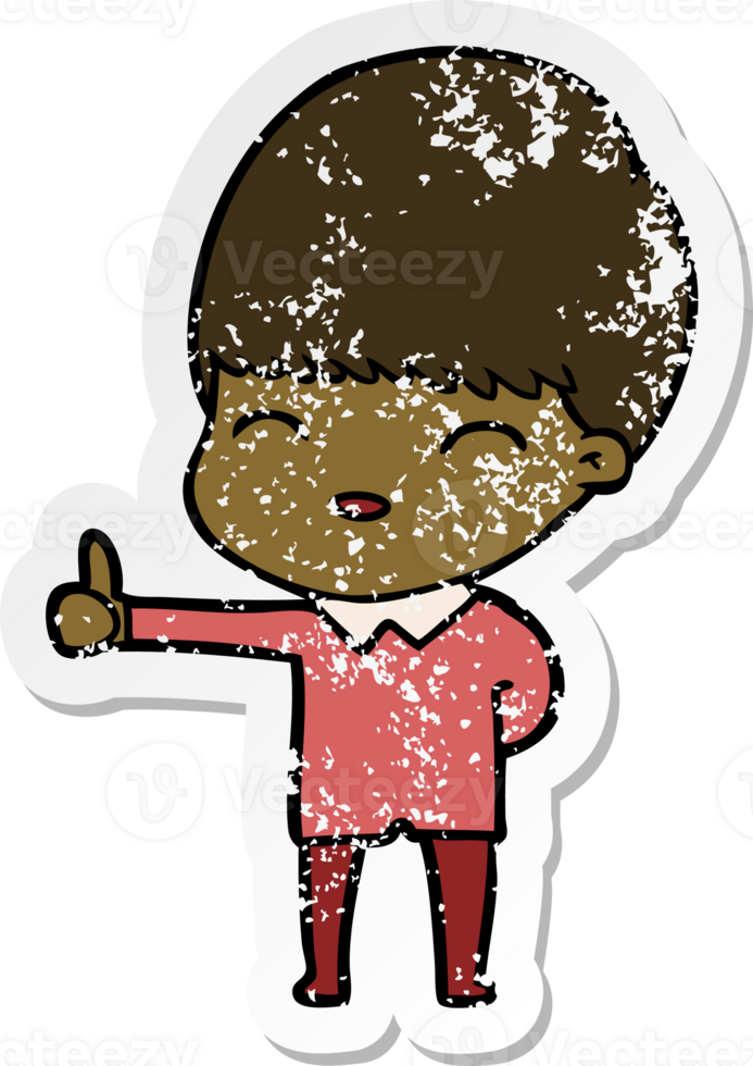 distressed sticker of a happy cartoon boy png