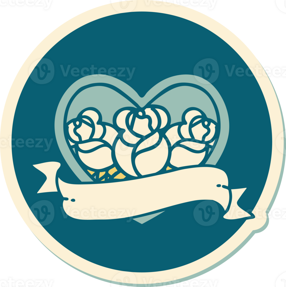 sticker of tattoo in traditional style of a heart and banner with flowers png
