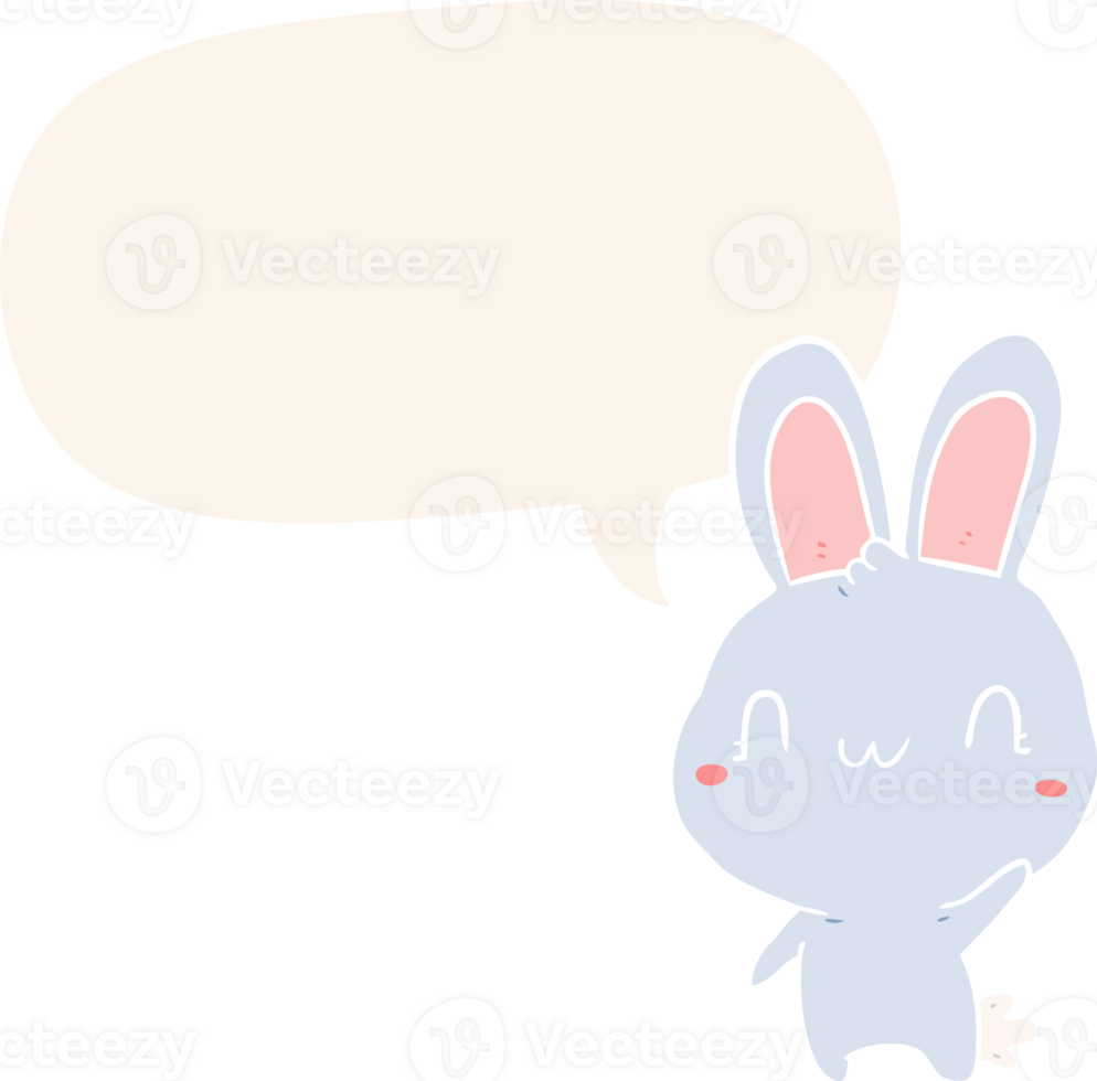 cute cartoon rabbit waving with speech bubble in retro style png