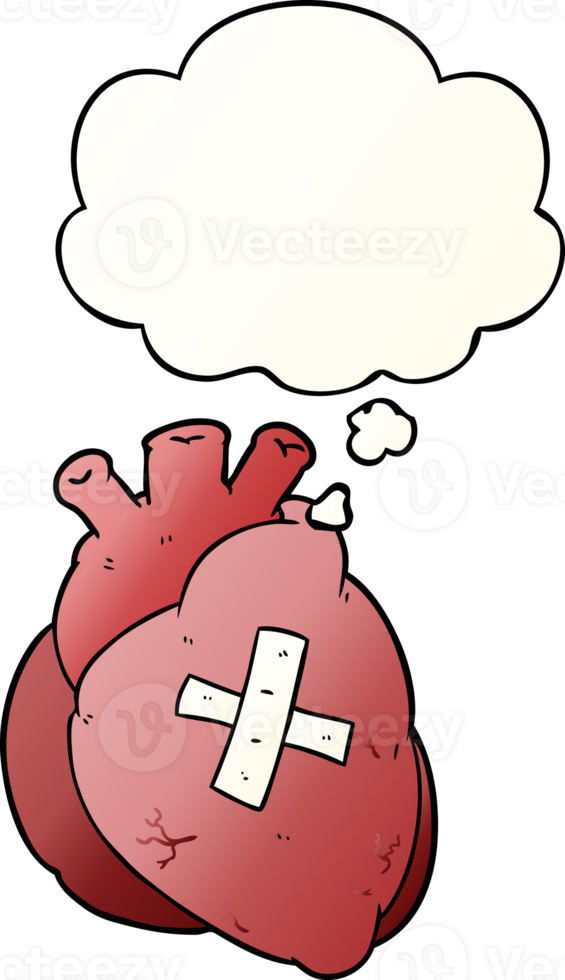 cartoon heart with thought bubble in smooth gradient style png