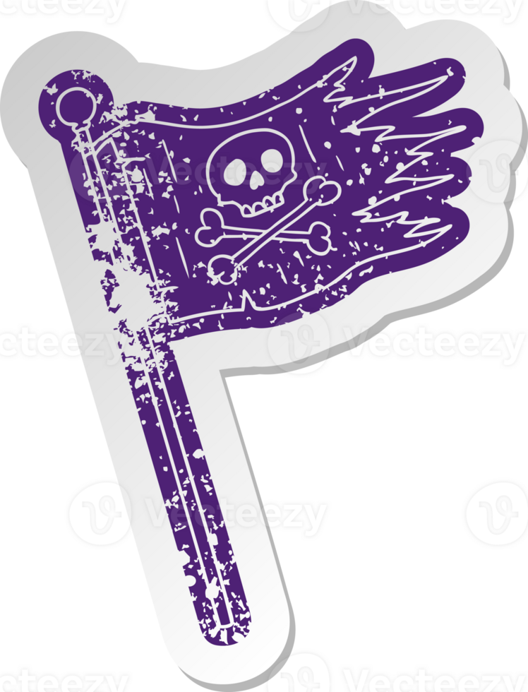 distressed old cartoon sticker of a pirates flag png