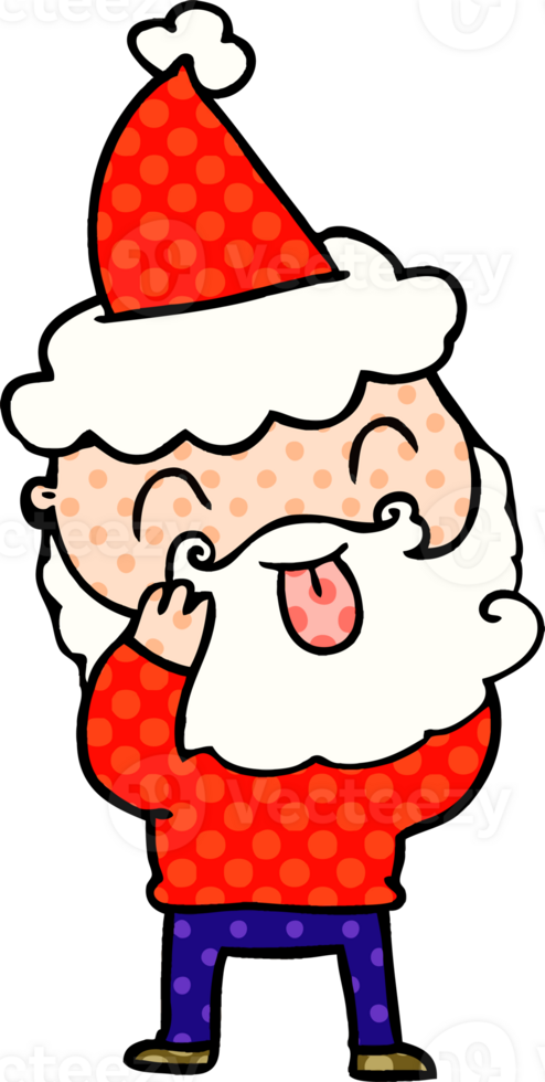 man with beard sticking out tongue wearing santa hat png